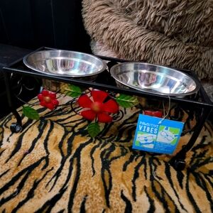 Pet Bowls Raised Diner Dog Or Cat Sz. med/large Pawsitive Vibes  Floral Decor